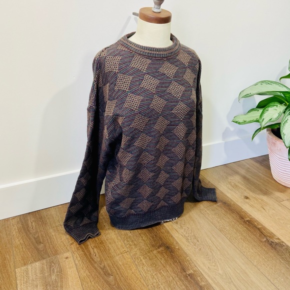 CYBER SALE🕊️true vintage giorgio checkered argyle oversized grandpa sweater - Picture 2 of 6